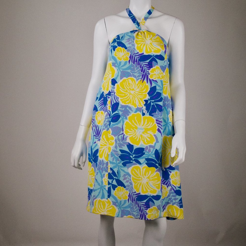 NWT Lilly Pulitzer Silk Halter Maternity Dress | Hibiscus Print | Size L